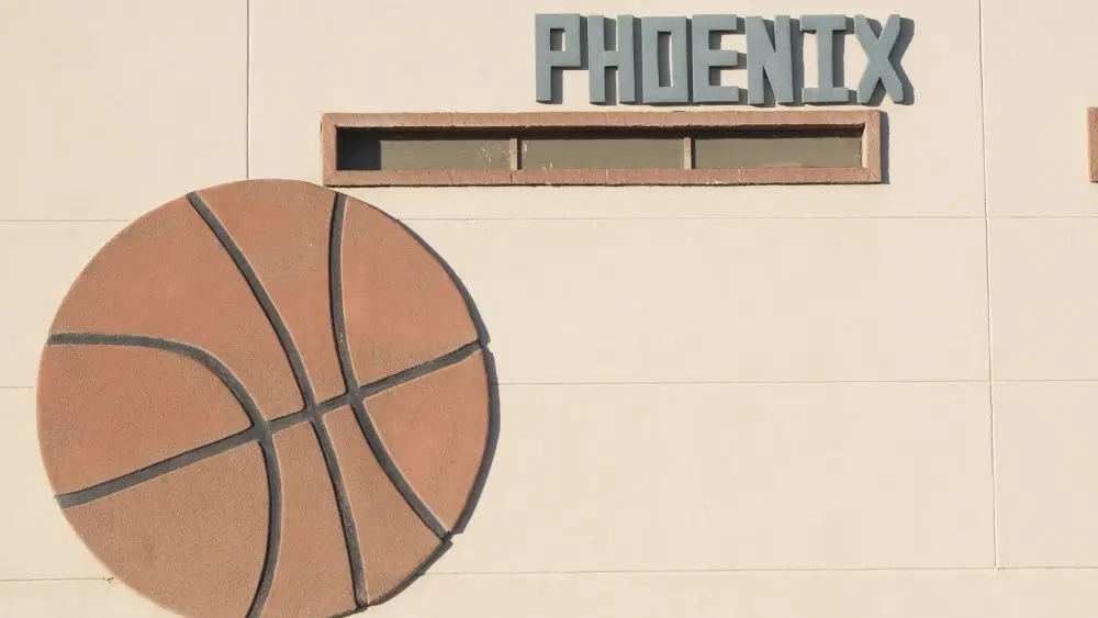 Phoenix basketball ball on wall in Phoenix downtown. Phoenix^ Arizona / USA - January 20^ 2016