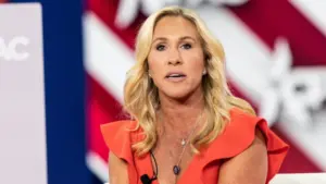 Congresswoman Marjorie Taylor Greene (R) in conversation with Sara Carter during CPAC Texas 2022 conference at Hilton Anatole Dallas^ TX - August 5^ 2022