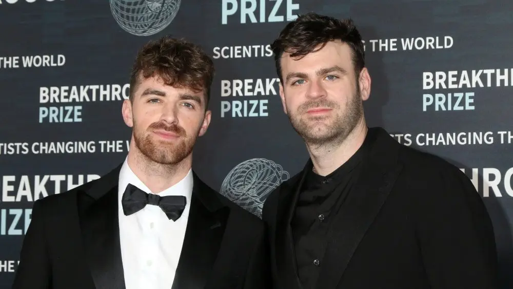 Andrew Taggart^ Alex Pall of The Chainsmokers at the 9th Breakthrough Prize Ceremony Arrivals at the Academy Museum of Motion Pictures on April 15^ 2023 in Los Angeles^ CA