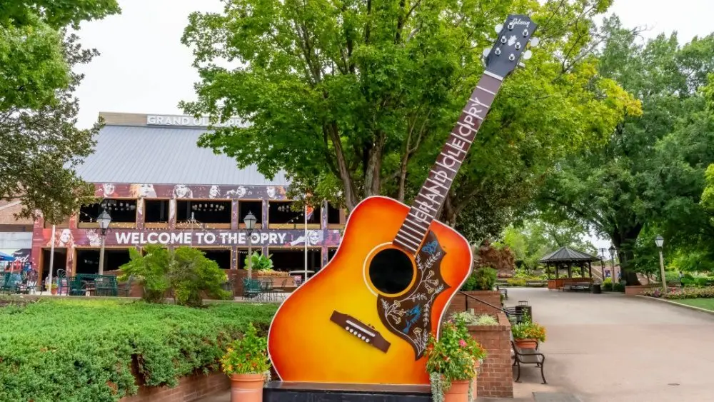 Aug 08^ 2023-Nashville^ TN: Aerial view of the Grand Ole Opry in Nashville Tennessee.
