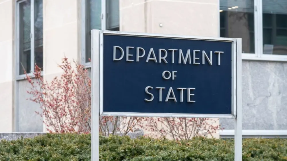 The U.S. Department of State building exterior and sign. Washington^ D.C.^ USA - February 3^ 2025