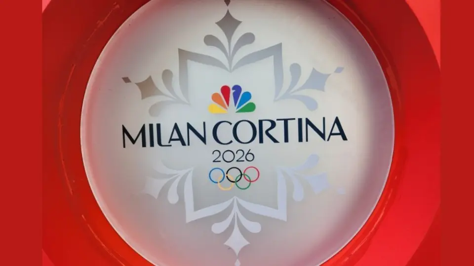 Milan Cortina 2026 Winter Olympic Games sign promotion^ NBC^ Italy^ logo^ National Broadcasting Company