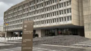 Outside United States Department of Health and Human Services headquarters^ exterior of Herbert Humphrey federal office building Washington DC US - December 02^ 2019