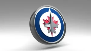 Emblem of the Winnipeg Jets. The Winnipeg Jets are a professional ice hockey team. Logo for presentation or infographics. 3D render. 3D Illustration