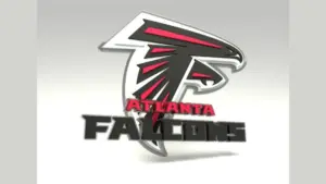 Emblem of the Atlanta Falcons. The Atlanta Falcons are a professional American football team. Template for presentation or infographics. 3D render. 3D Illustration