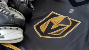 Detail of the Vegas Golden Knights jersey. The Golden Knights are a NHL hockey team.
