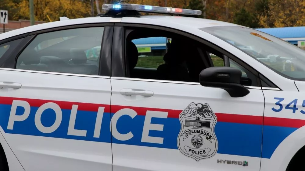 October 13^ 2020 Columbus Police Vehicle as Vice President Mike Pence motorcade passes by.