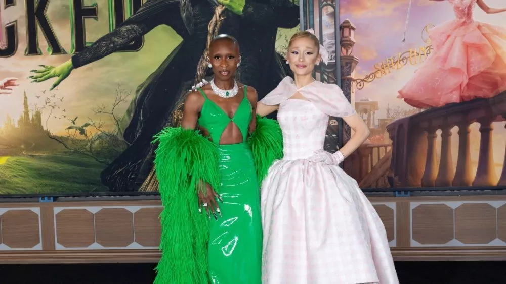Cynthia Erivo and Ariana Grande at the premiere for Wicked at the Dorothy Chandler Pavilion. LOS ANGELES^ CA. November 09^ 2024