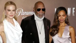 Zoe Saldana^ Nicole Kidman and Morgan Freeman at the Los Angeles premiere of 'Lioness' Season 2 held at the Linwood Dunn Theater in Hollywood^ USA on October 23^ 2024.
