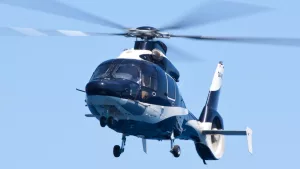 Monacair Airbus Helicopters H155 / EC-155 B1 (3A-MTG) on approach to land at Monaco Heliport^ Monaco.