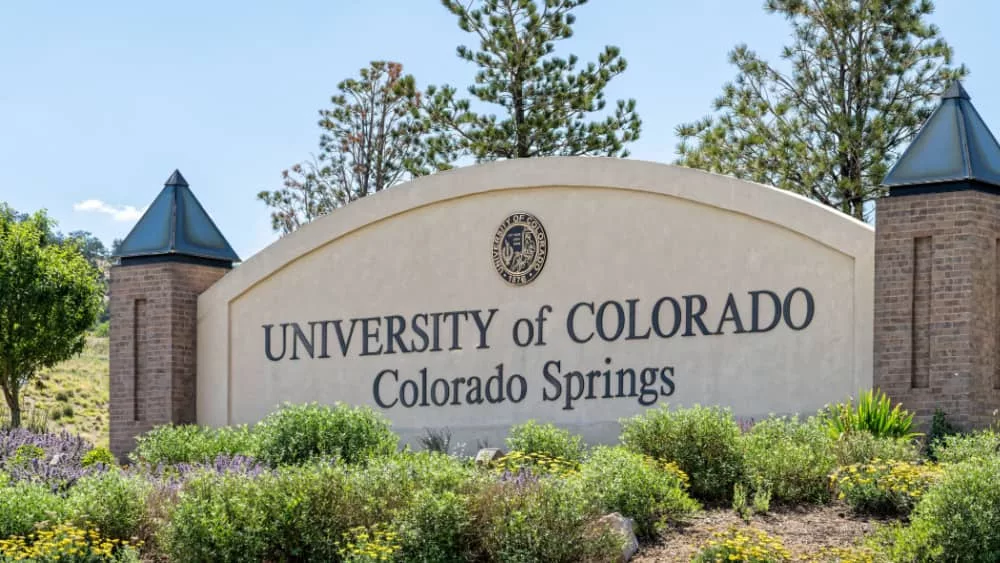 Sign for the University of Colorado^ Colorado Springs campus.