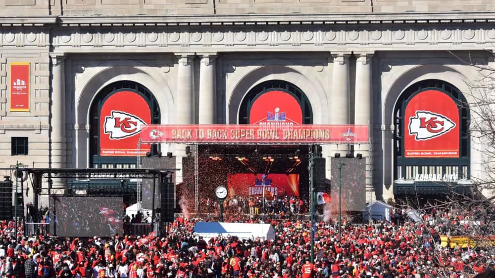 Millions gather to celebrate the 2024 NFL Superbowl Champions^ the Kansas City Chiefs^ in front of Union Station. Kansas City^ Missouri USA 2-14-2024