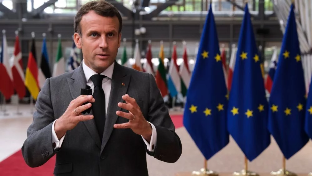 French President Emmanuel Macron arrives at the first face-to-face EU summit since the coronavirus disease (COVID-19) outbreak^ in Brussels^ Belgium June 24^ 2021.