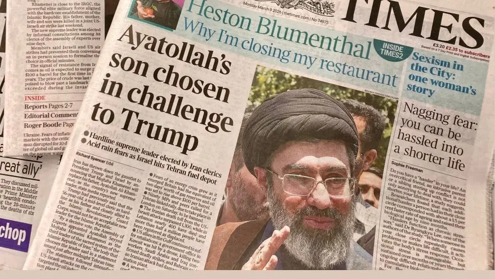 British newspapers report Iran has chosen Ayatollah Ali Khamenei's son^ Mojtaba Khamenei as new supreme leader Nottinghamshire^ UK 09 March 2026
