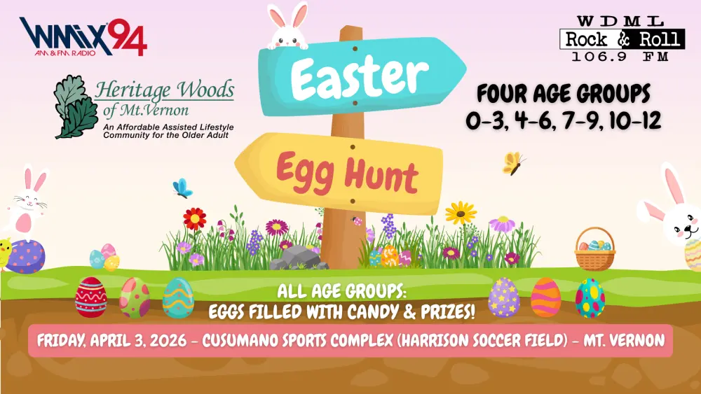 2026 WMIX/WDML Easter Egg Hunt Co-Hosted by Heritage Woods of Mt. Vernon