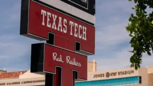 Texas Tech University NCAA Football Jones ATT Stadium Red Raiders logo Lubbock^ Texas - June 5^ 2021