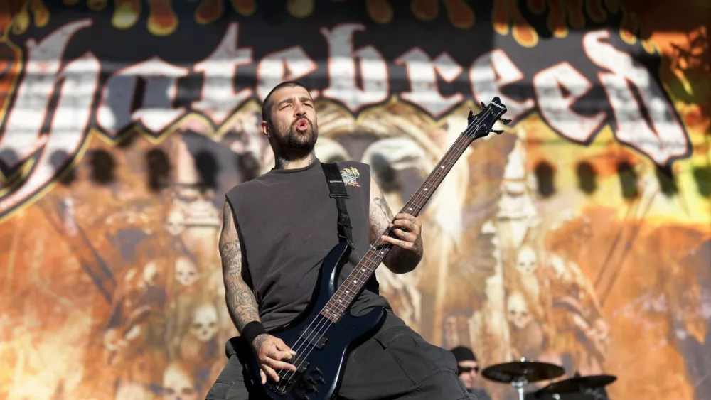 Metalcore band Hatebreed performs live on stage June 29^ 2012 at 15th annual Tuska Open Air Metal Festival in Suvilahti^ in Helsinki^ Finland.