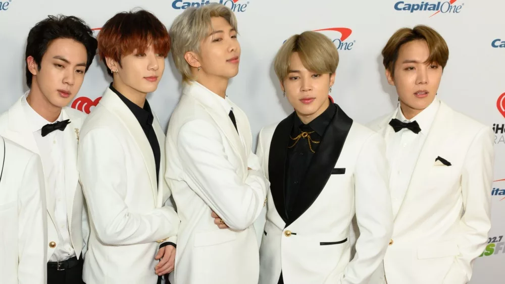 BTS members (left-right) SUGA^ Jin^ J-Hope^ RM^ Jimin^ and Jungkook at the Forum Los Angeles in Inglewood^ CA. December 6 2019