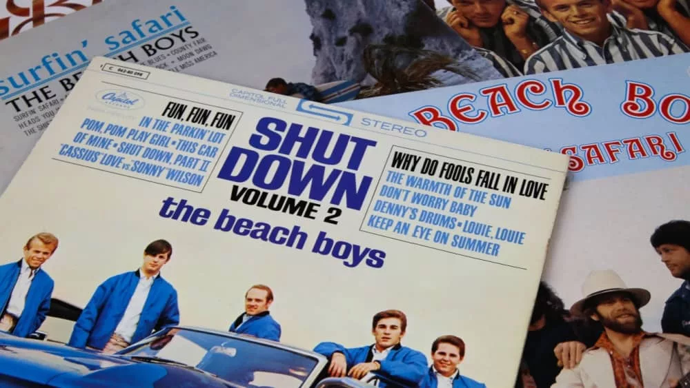 Close up of The Beach Boys vinyl records collection