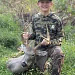 Eastyn Stucker: I’m Eastyn and I’m 14 from Herrin. After school I finished my chores and headed to the deer stand sound 4:40 pm. I got in the stand and seen a 6 point come out and let it pass. Then right after this one came out. I shot him 7 minutes after heading to stand and my mom and papa tracked him 40 yards. This is my biggest buck I’ve ever shot. October 3, 2024