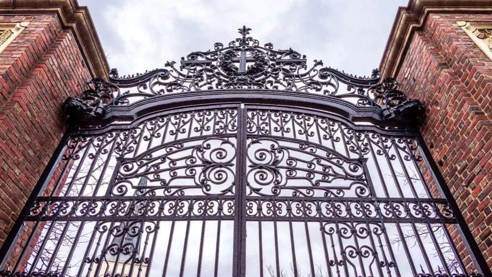 Harvard University iron gate in Cambridge^ Massachusetts^ USA.