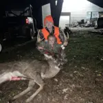 Jennifer Farthing: Had this buck show up routinely on camera for a few weeks. I tried with my crossbow for my first buck but missed him. I felt down after that because he vanished and I thought my chances were gone. On Saturday night, with only a few minutes remaining, he showed back up after I had already accepted that I wasn’t going to be successful that night. I was so excited that I was able to take him home and share this experience with my daughter.