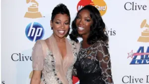 Monica^ Brandy Norwood arrives at the 2011 Pre-GRAMMY Gala And Salute To Industry Icons at Beverly Hilton Hotel on February 12^ 2011 in Beverly Hills^ CA