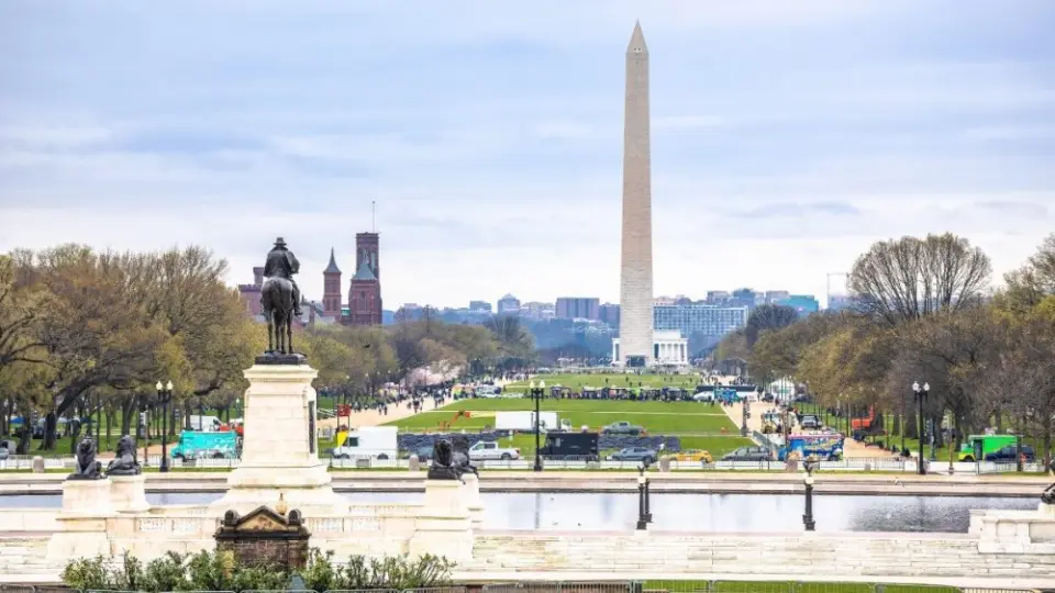 Panoramic view of National Mall and Washington monument^ Washington DC^ capital of USA uly 7^ 2025