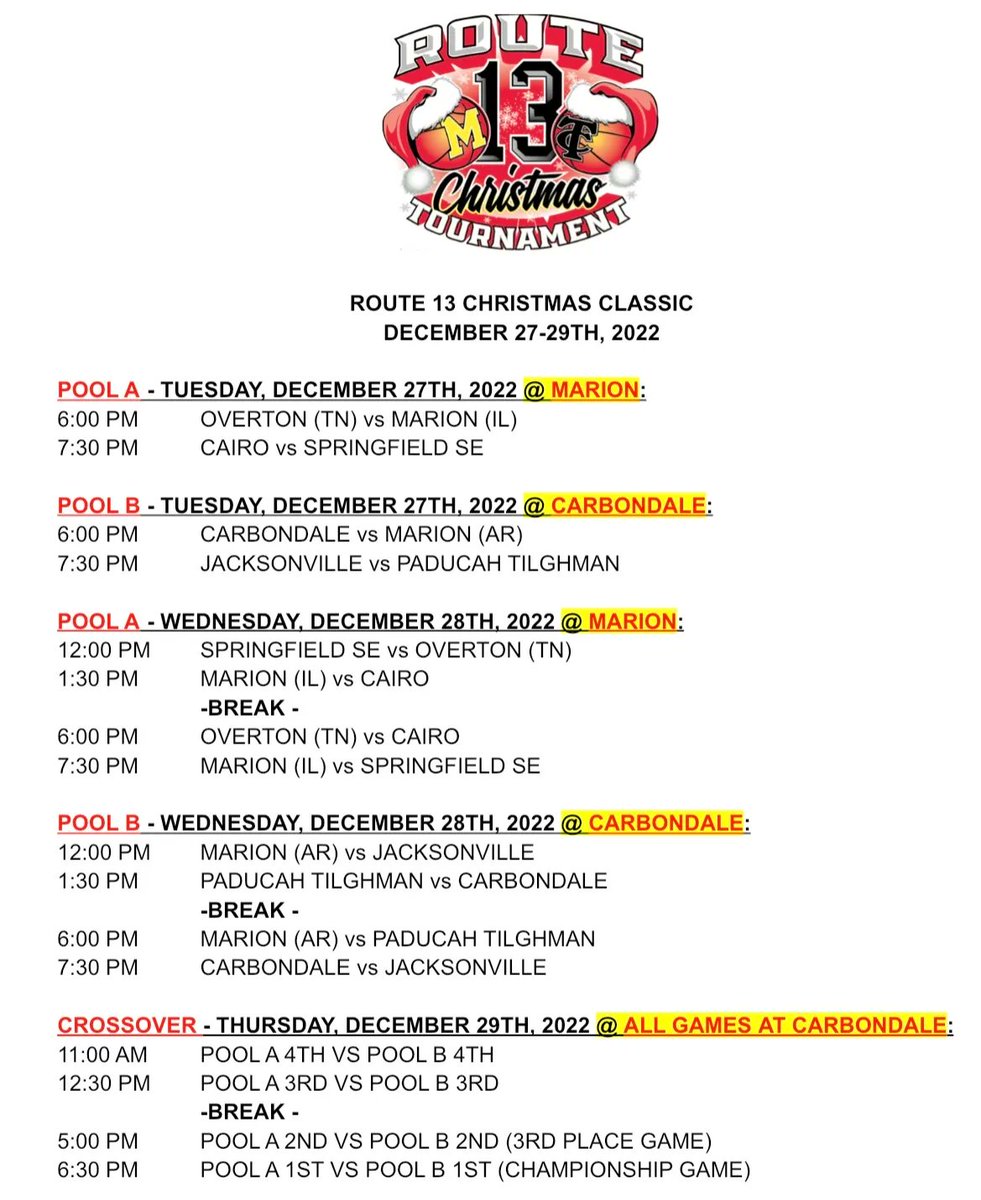 2022 Holiday Tournament Brackets Channel 1450