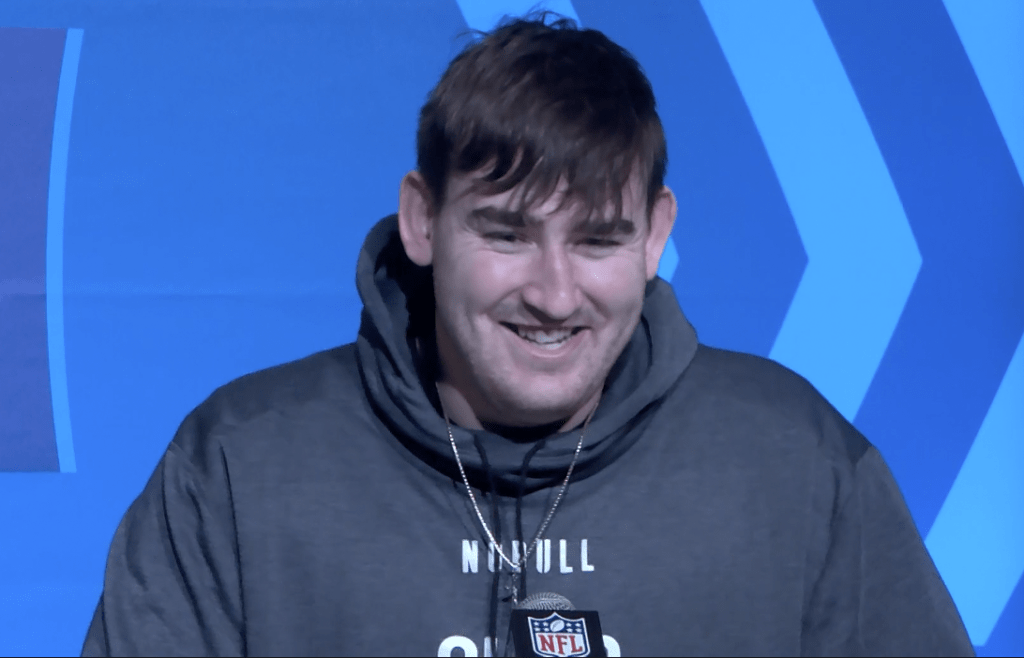 Nick Broeker Answers Questions At NFL Combine Channel 1450