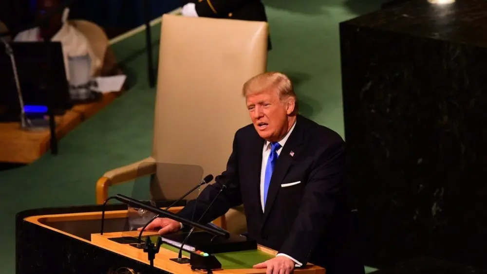 The UN 72nd General Assembly opened its first week with debate^ bringing a variety of world leaders to the GA Hall. US President Trump at General Assembly Hall NEW YORK CITY - SEPTEMBER 19 2017