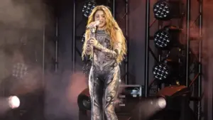 Shakira performs on stage during 2025 Global Citizen Festival at Central Park's Great Lawn in New York^ NY on September 27^ 2025