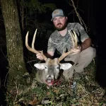 Kenneth Roberts: Me and the ole lady got together in 2020 and We’ve watched this deer ever since on her family farm. Always been a 7 point. Every year when bow season would start he would disappear. The evening i got him, me and the ole lady went out together to get a doe. We wasn’t expecting him to show up at all, but there he was 30 yards. “Lobster Claw” is finally down 10-04-2024.