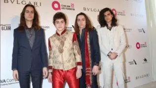 Sam Kiszka^ Josh Kiszka^ Jake Kiszka^ Danny Wagner^ Greta Van Fleet at the 2018 Elton John Oscar Viewing Party at the West Hollywood Park on March 4^ 2018 in West Hollywood^ CA