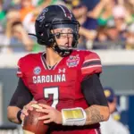 #7 QB Spencer Rattler during Notre Dame vs South Carolina Gamecocks Tax Slayer Bowl TIAA Bank Field in Jacksonville^ Florida December 29^ 2022