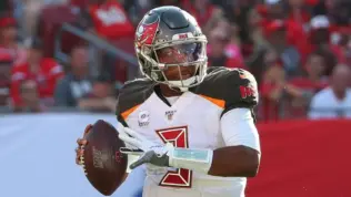 Nov 10^ 2019; Tampa^ FL USA; Tampa Bay Buccaneers quarterback Jameis Winston (3) scrambles for yardage during an NFL game.