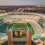 Waco^ Texas - November 15^ 2019: McLane stadium prepares for College Gameday ahead of the 12th ranked Baylor Football Team's home rivalry game against the Oklahoma Sooners.