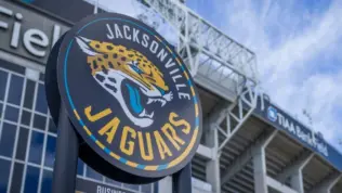 Jacksonville Jaguars NFL logo near football stadium Jacksonville^ Florida - January 28^ 2022