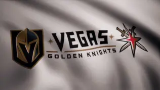 Waving flag with Vegas Golden Knights NHL hockey team logo. Close-up of waving flag with Vegas Golden Knights NHL hockey team logo^ seamless loop. Editorial footage