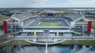 Aerial photograph of Camping World Stadium^ Orlando^ Florida^ USA. February 9^ 2024.