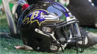 Baltimore Ravens Helmet - NFL - December 2nd 2018 Atlanta Falcons Vs. Baltimore Ravens at the Mercedes Benz Stadium in Atlanta Georgia USA