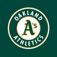 Oakland Athletic logo^ MLB Team^ Major League Baseball^ American League West division^ with dark green background