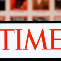 Time Magazine logo on a mobile screen stock image.