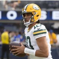 Green Bay Packers quarterback Jordan Love #10 warms up prior to an NFL football game against the Los Angeles Rams at SoFi Stadium^ Sunday^ Oct. 6^ 2024^ in Inglewood^ Calif.