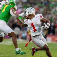 Ohio State running back Quinshon Judkins #1 escapes a tackle-attempt during the 2025 Rose Bowl game on Jan. 1^ 2024^ in Pasadena^ Calif.