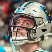 Carolina Panthers wide receiver Adam Thielen (19) on the sidelines against the Atlanta Falcons on January 5^ 2025 at Mercedes-Benz Stadium.