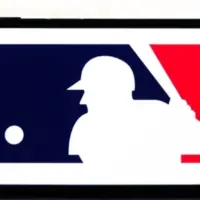 Selective focus of the MLB (Major League Baseball) logo. It is the premier professional baseball league in North America