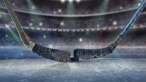 Ice hockey players on the grand ice arena