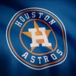 Waving flag with Houston Astros professional team logo. Close-up of waving flag with Houston Astros baseball team logo^ seamless loop