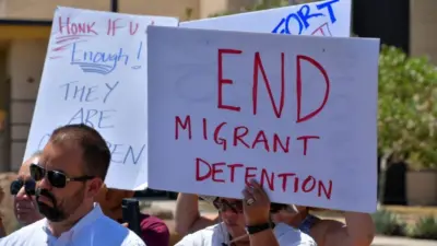 People demonstrating against children being held in the Clint^ Texas Border Patrol facility. Conditions there have been described as squalid^ inhumane and abusive. Clint^ Texas / USA - 29 June 2019